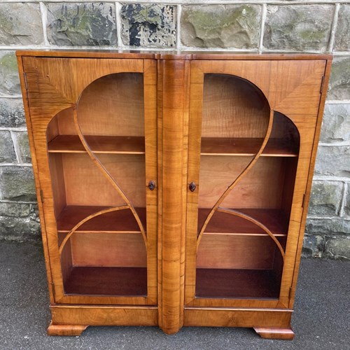 Art Deco Walnut Display Cabinet Bookcase