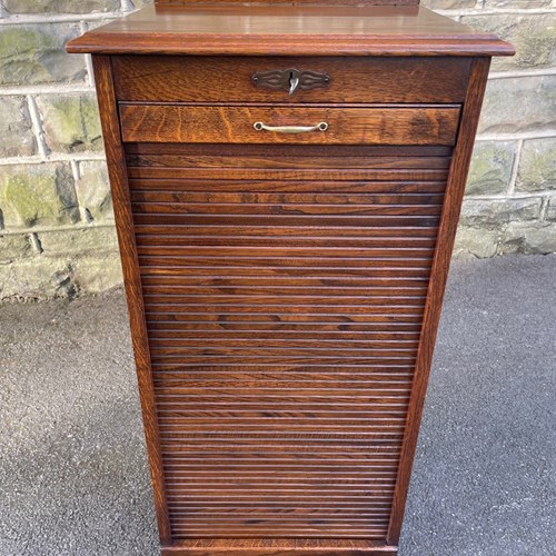 Antique Oak Tambour Front Filing Cabinet