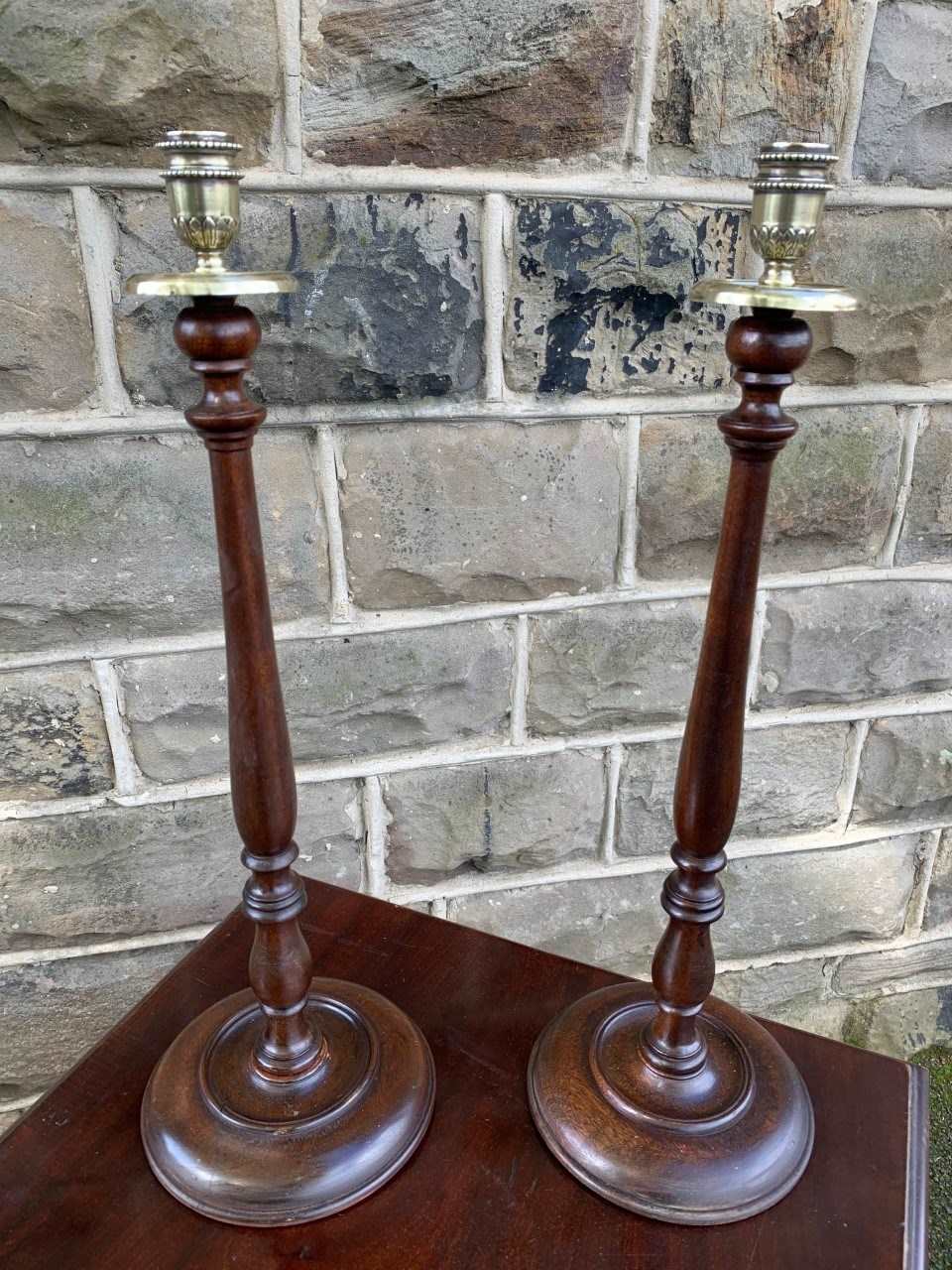 Pair Tall Antique Brass Candlesticks — Antiques Arena