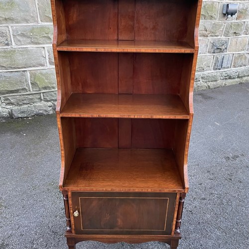 Quality Inlaid Mahogany Waterfall Open Bookcase