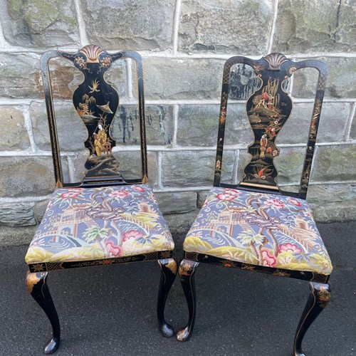 Pair Antique Lacquered Chinoiserie Side Table