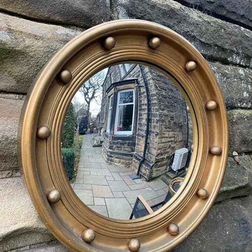 Antique Gilt Convex Wall Mirror Porthole Mirror