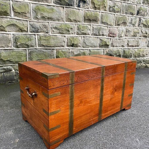 Antique Brass Bound Military Campaign Trunk Blanket Box