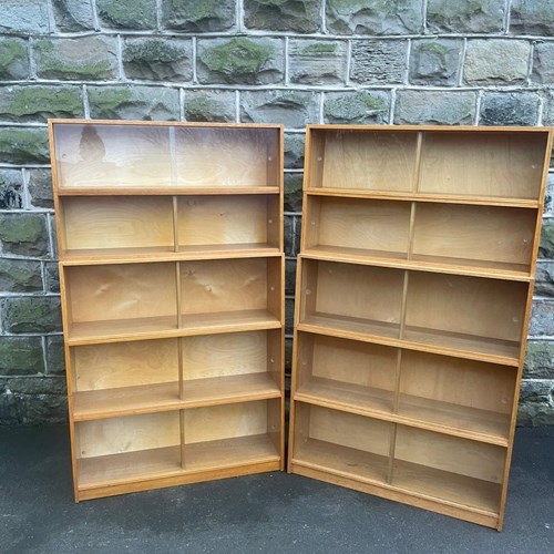 Pair Golden Oak Stacking Library Bookcases