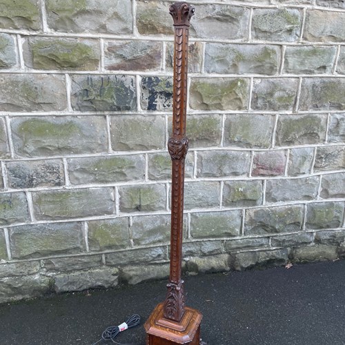 Antique Carved Oak Standard Lamp Floor Lamp