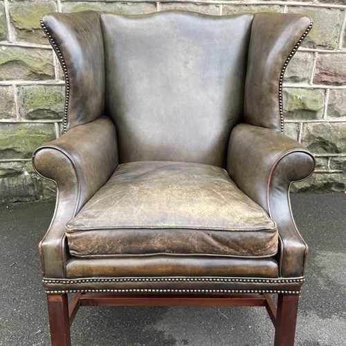 Quality Leather Upholstered Wing Armchair