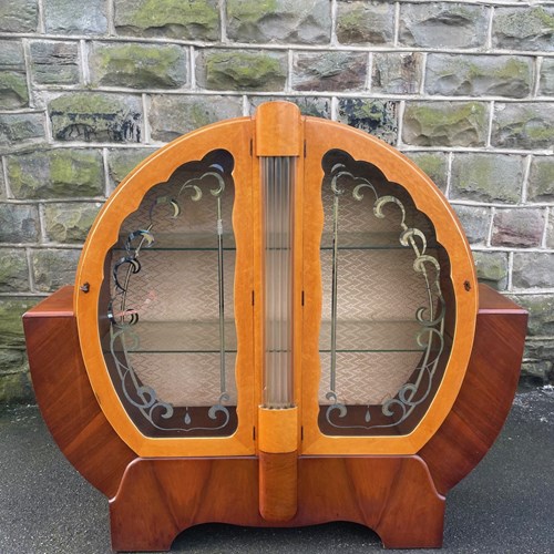 Art Deco Birds Eye Maple & Walnut Display Cabinet