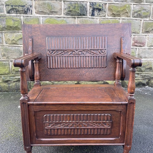 Antique Oak Monks Bench Hall Seat