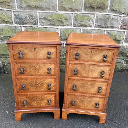 Pair Antique Burr Walnut Bedside Chest Draws