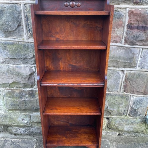 Antique Slim Oak Open Bookcase Bookshelves