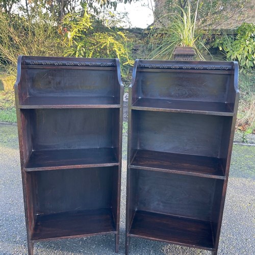 Pair Small Antique Oak Open Bookcases Bookshelves