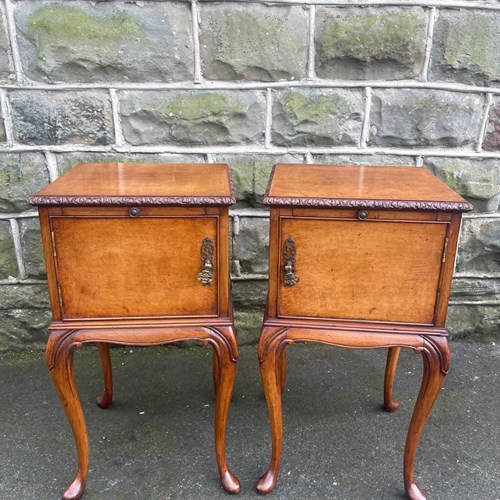 Pair Antique Burr Walnut Bedside Tables