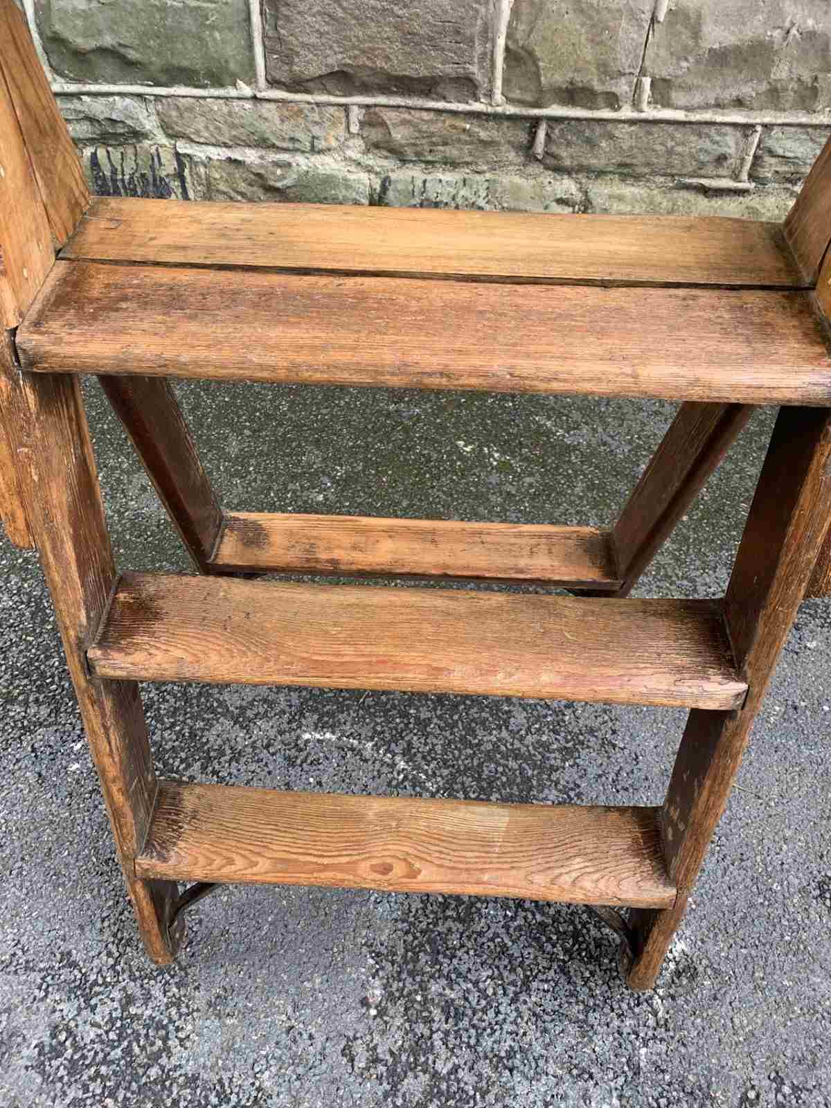 Antique French Rustic Pine Library Steps — Vintage Boathouse