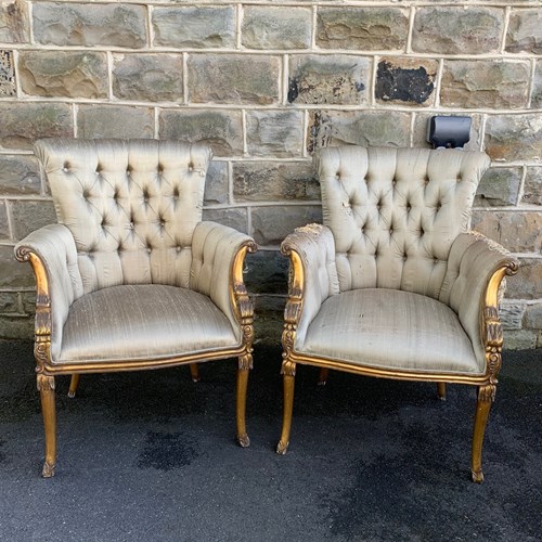 Pair Gilded Country House Armchairs For Recovering