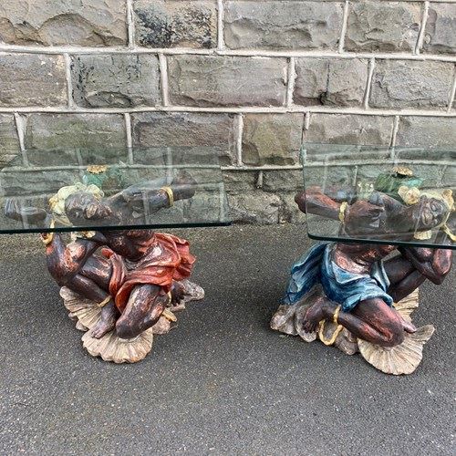 Decorative Pair Polychrome Painted Coffee Tables Side Tables