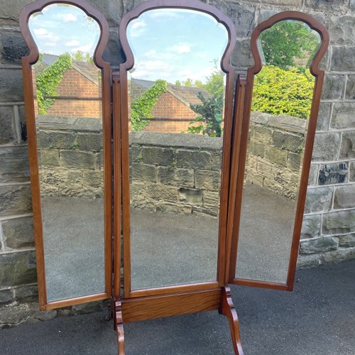 Antique Walnut Triple Plate Cheval Dressing Mirror