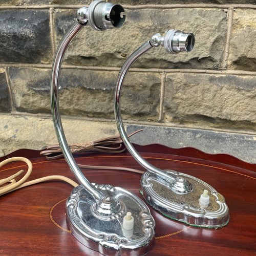 Art Deco Matched Pair Chrome Desk Lamps