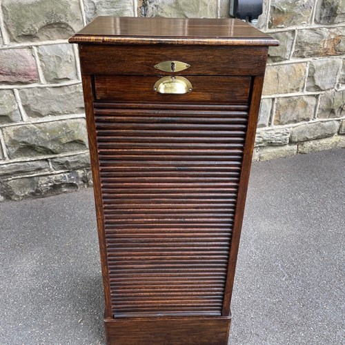 Antique Oak Tambour Filing Cabinet