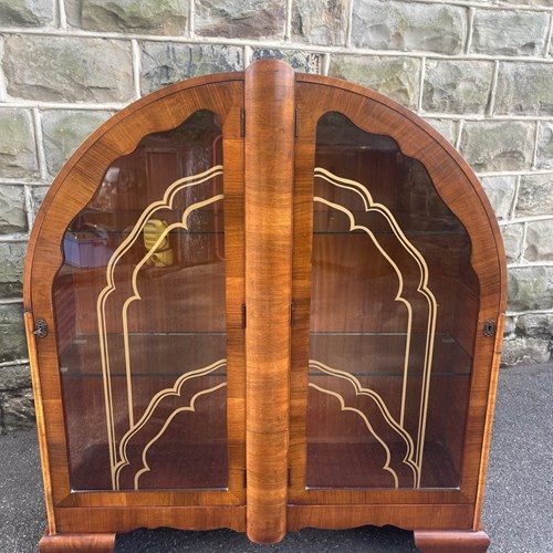 Art Deco Figured Walnut Display Cabinet