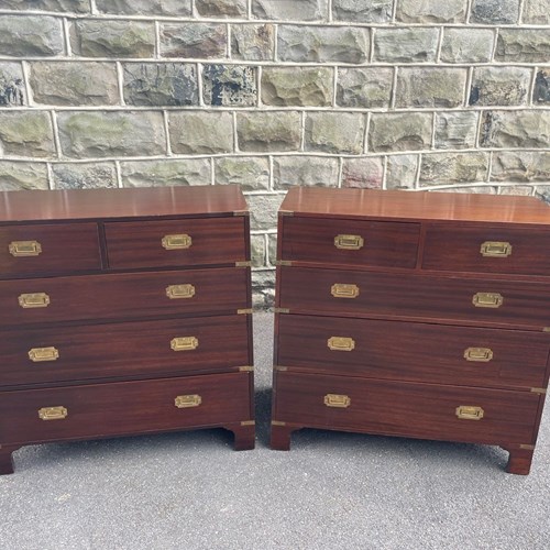Pair Brass Bound Mahogany Military Campaign Chest Draws