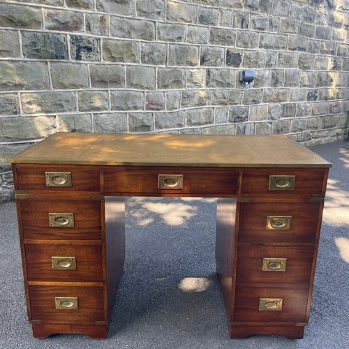 Quality Brass Bound Mahogany Military Campaign Desk