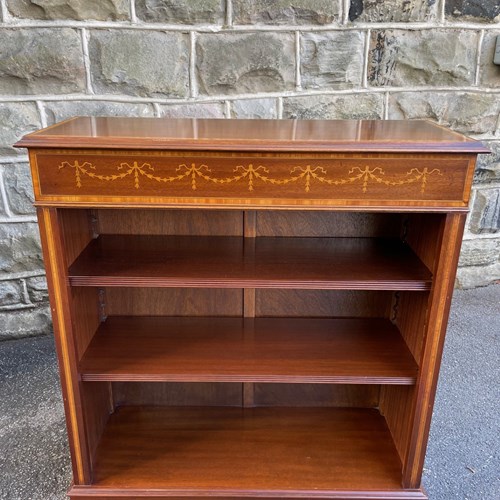 Quality Inlaid Mahogany Open Bookcase