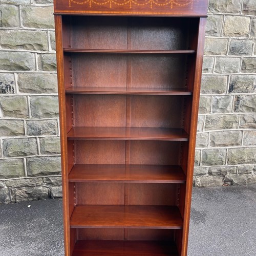 Quality Tall Inlaid Mahogany Open Bookcase
