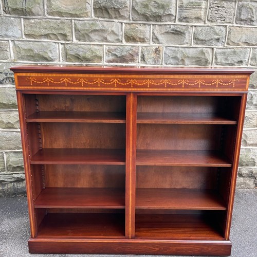 Quality Inlaid Mahogany Double Open Bookcase