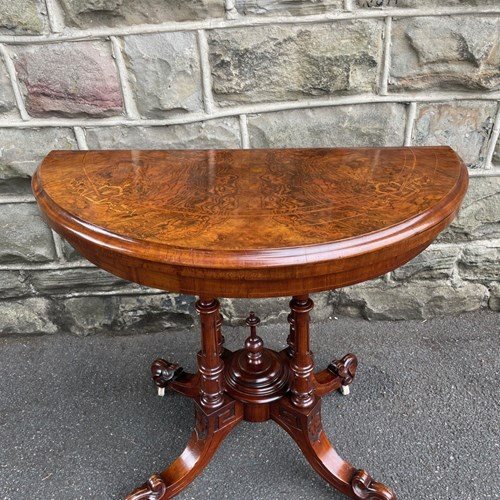 Antique Inlaid Burr Walnut Card Table Games Table