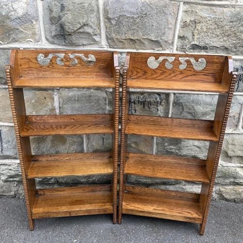 Pair Arts & Crafts Golden Oak Open Bookcases