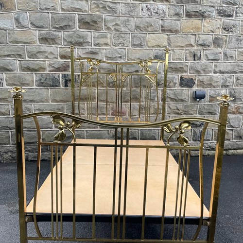 Antique Art Nouveau Brass Double Bed