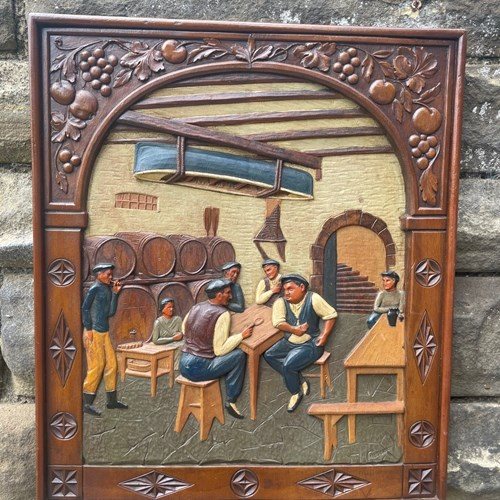 Arts & Crafts Signed Carved Walnut Panel