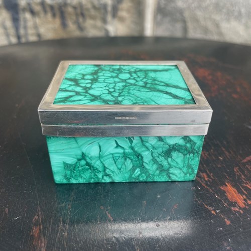 Vintage English Silver Mounted Malachite Trinket Box