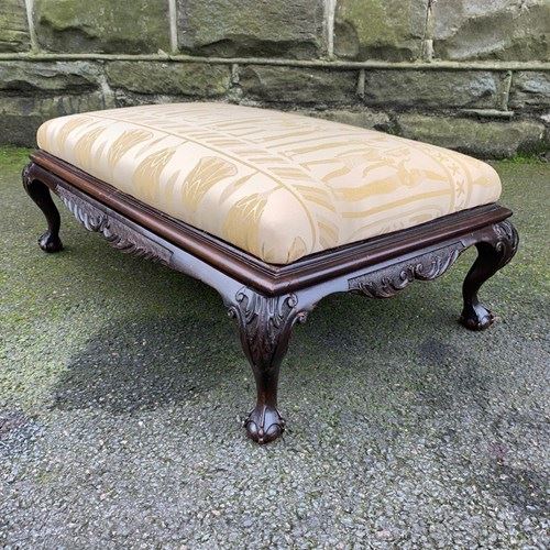 Antique Large Carved Mahogany Footstool