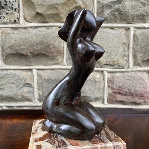 Bronze Sculpture Of A Nude Lady On Marble Base