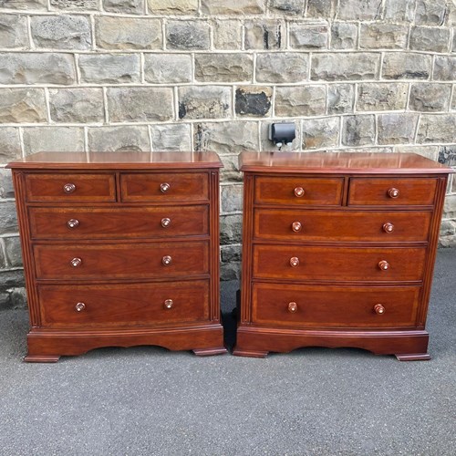 Pair Quality Mahogany Bow Front Chest Drawers