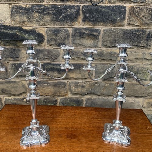 Pair Antique Silver Plated 3 Branch Candelabra