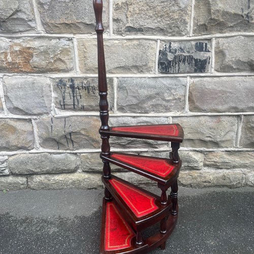 Vintage Mahogany & Leather Spiral Library Steps