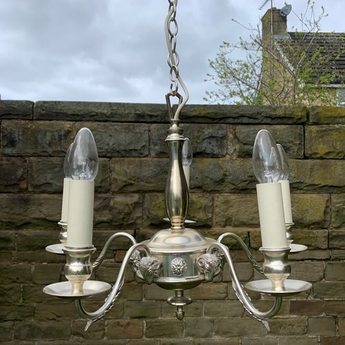 Antique English Silver Plated 5 Branch Light Fitting