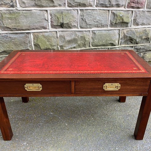 Brass Bound Mahogany Military Style Coffee Table