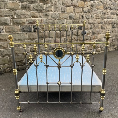 Antique Brass & Polished Cast Iron Double Bed