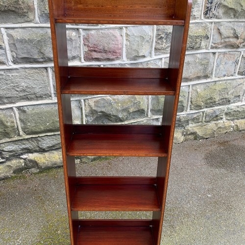 Edwardian Inlaid Mahogany Slim Open Bookcase