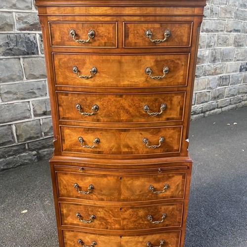 Quality Burr Walnut Chest On Chest Tallboy