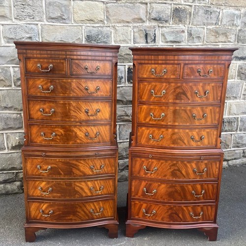 Quality Pair Flamed Mahogany Chest On Chest Tallboys
