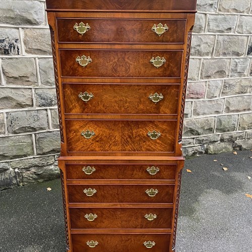 Antique Burr Walnut Chest On Chest Tallboy