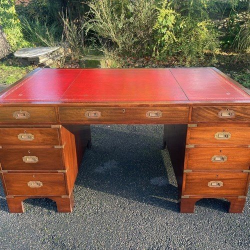 Brass Bound Mahogany Military Campaign Desk 5Ft X 3Ft