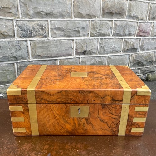 Antique Brass Bound Burr Walnut Writing Box Slope