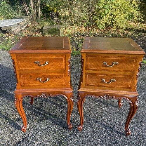 Pair Antique Walnut 2 Draw Bedside Tables