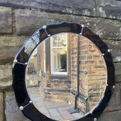 Rare Black Art Deco Round Wall Mirror