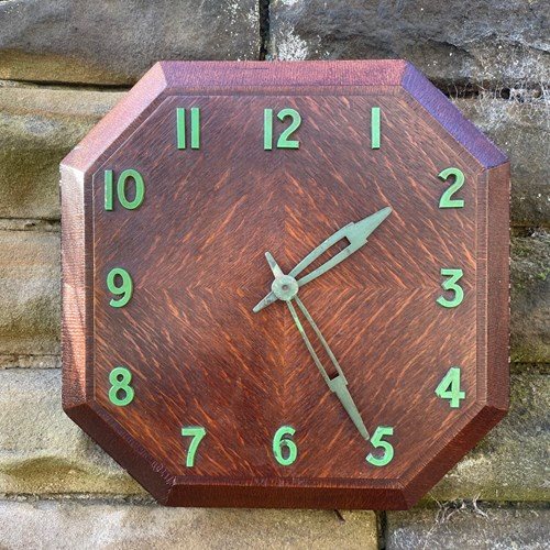 Art Deco Oak Wall Clock Manner Heals